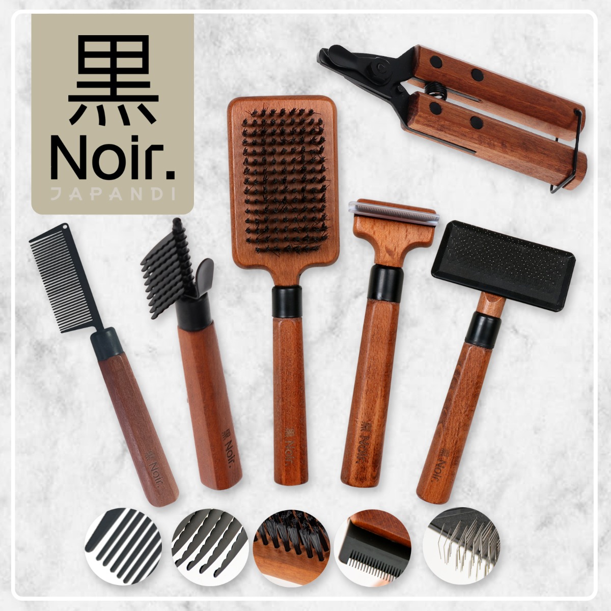 Noir Japandi - Fellpflege-Set + Krallenschneider - Sparset - 6-teilig