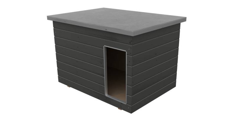 Original SAUERLAND Holz-Hundehütte, Korpus graphit/Dach platin imprägniert | Fla...