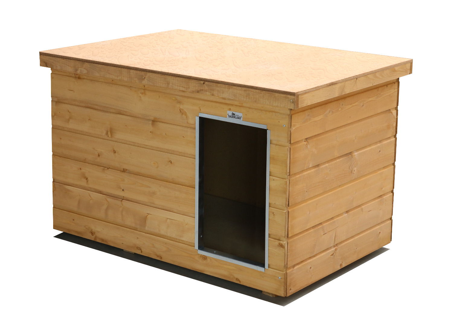 Original SAUERLAND Holz-Hundehütte, braun imprägniert | Flachdach Dickschicht | ...