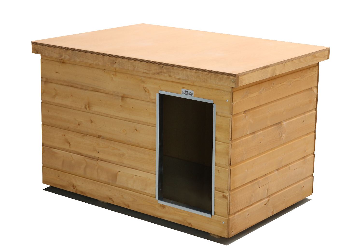 Original SAUERLAND Holz-Hundehütte, braun imprägniert | Flachdach | Eingang Läng...