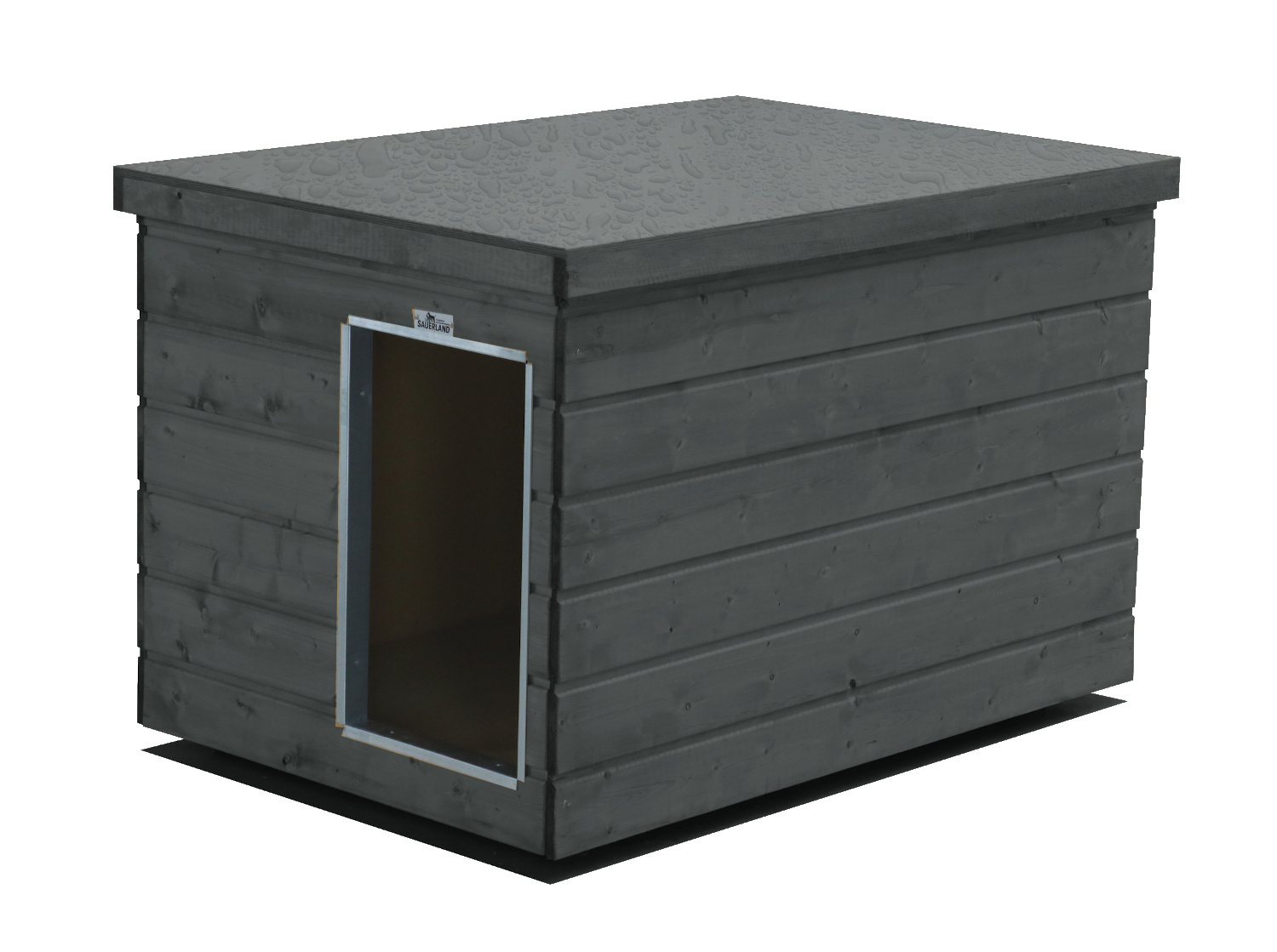 Original SAUERLAND Holz-Hundehütte graphitgrau | Flachdach Dickschicht | Eingang...