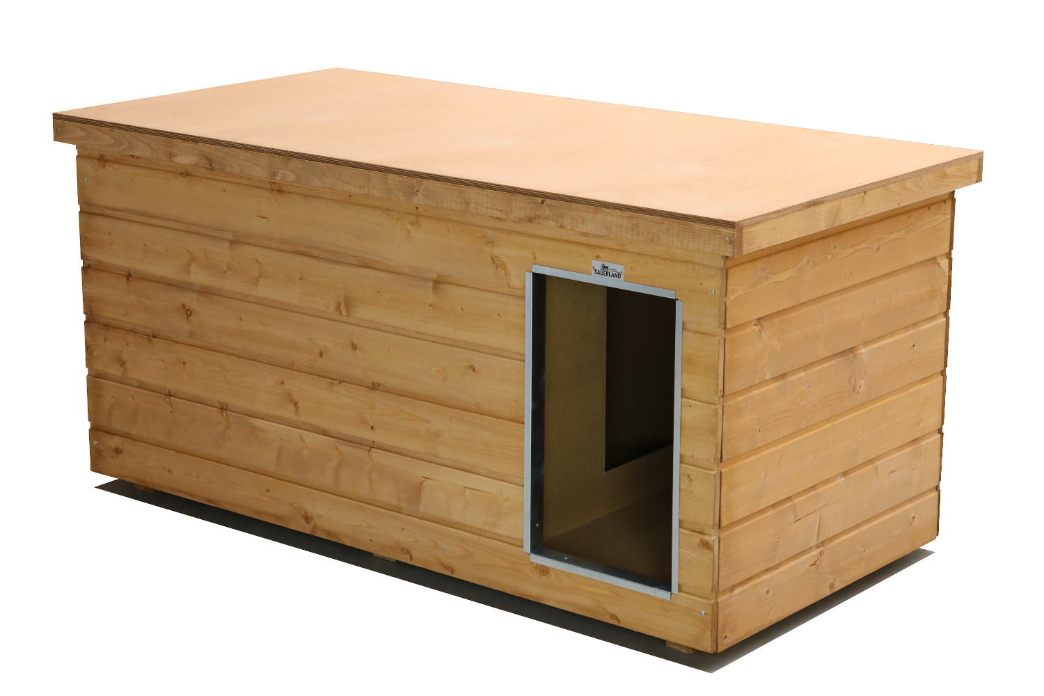 Original SAUERLAND Holz-Hundehütte mit Vorraum, braun imprägniert | Flachdach | ...