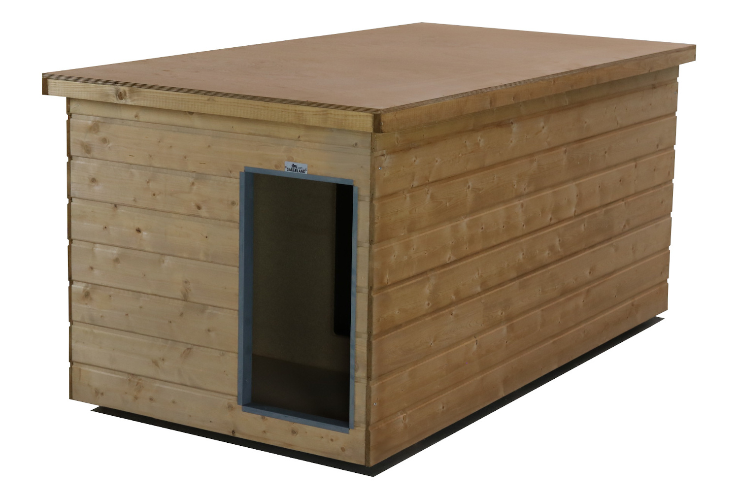 Original SAUERLAND Holz-Hundehütte mit Vorraum, braun imprägniert | Flachdach | ...