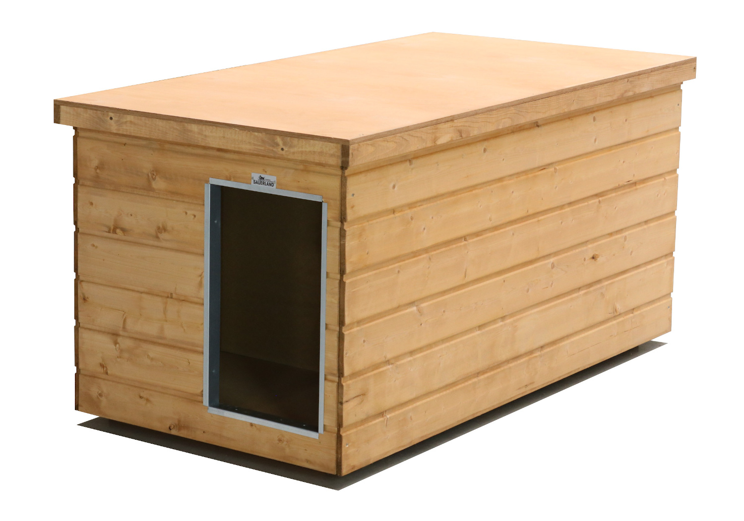 Original SAUERLAND Holz-Hundehütte mit Vorraum, braun imprägniert | Flachdach | ...