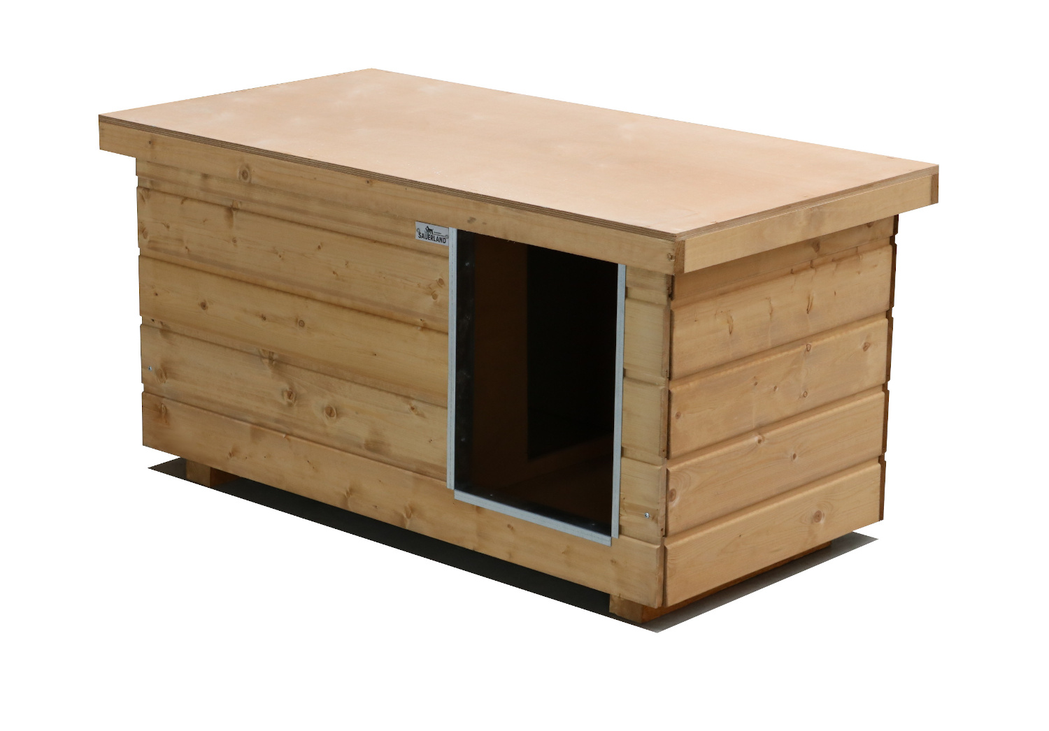 Original SAUERLAND Holz-Hundehütte mit Vorraum, braun imprägniert | Flachdach | ...