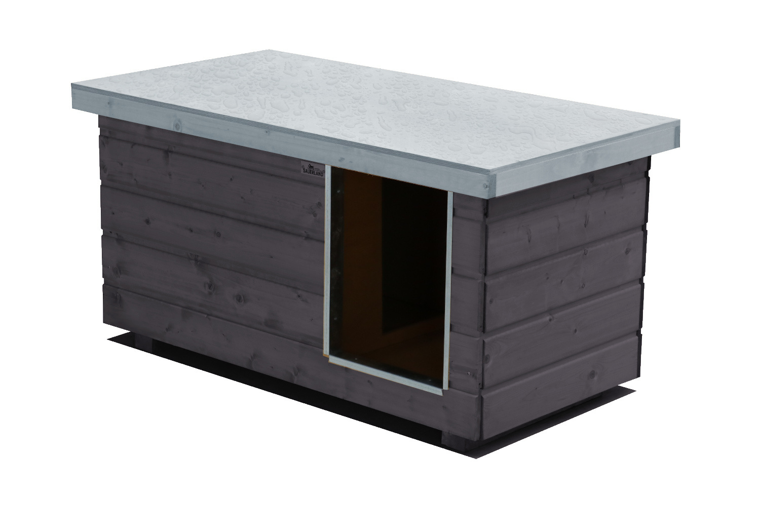 Original SAUERLAND Holz-Hundehütte mit Vorraum, graphitgrau/platingrau | Flachda...
