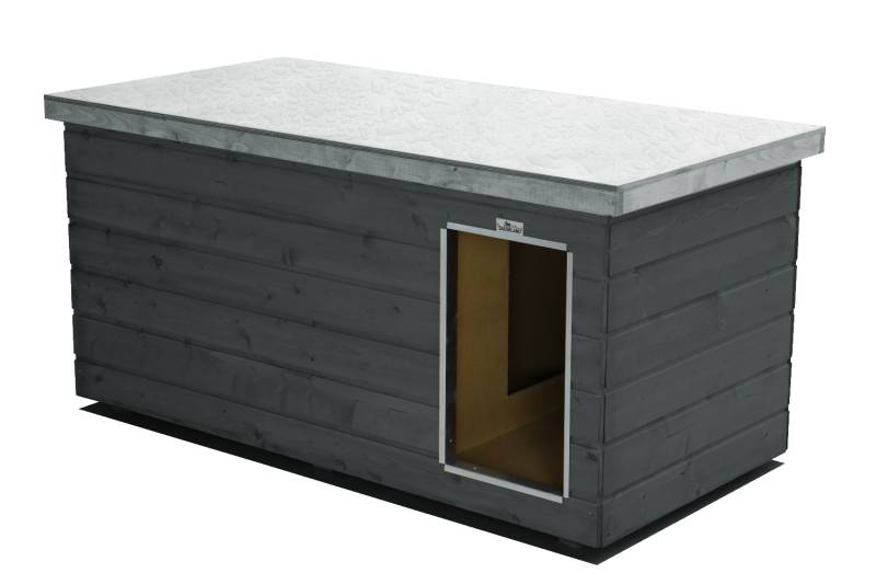 Original SAUERLAND Holz-Hundehütte mit Vorraum, graphitgrau/platingrau | Flachda...