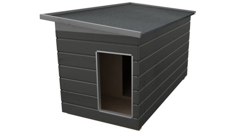 Original SAUERLAND Holz-Hundehütte mit Vorraum, graphitgrau/platingrau | Pultdac...