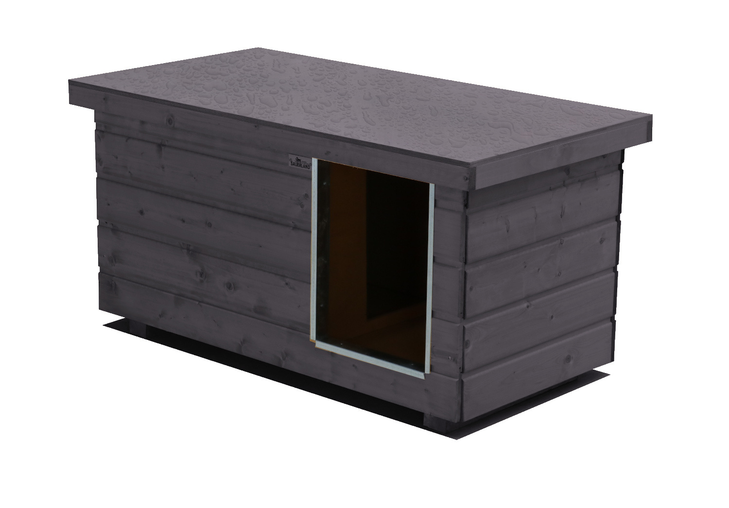 Original SAUERLAND Holz-Hundehütte mit Vorraum, graphitgrau | Flachdach Dickschi...
