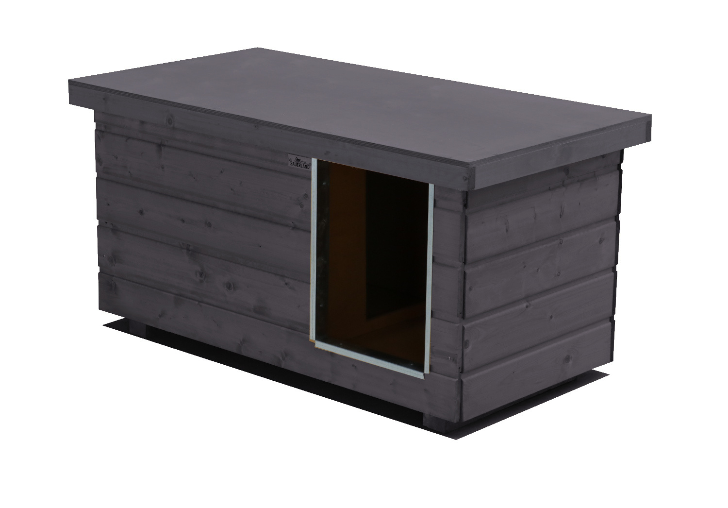 Original SAUERLAND Holz-Hundehütte mit Vorraum, graphitgrau | Flachdach | Eingan...