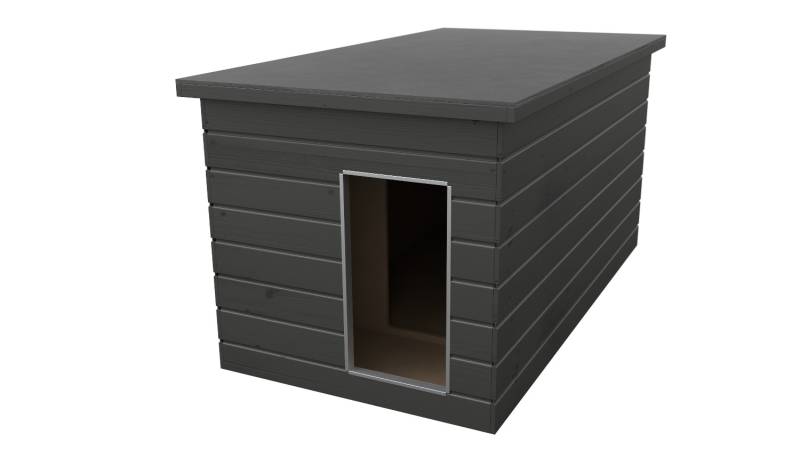 Original SAUERLAND Holz-Hundehütte mit Vorraum, graphitgrau imprägniert | Flachd...