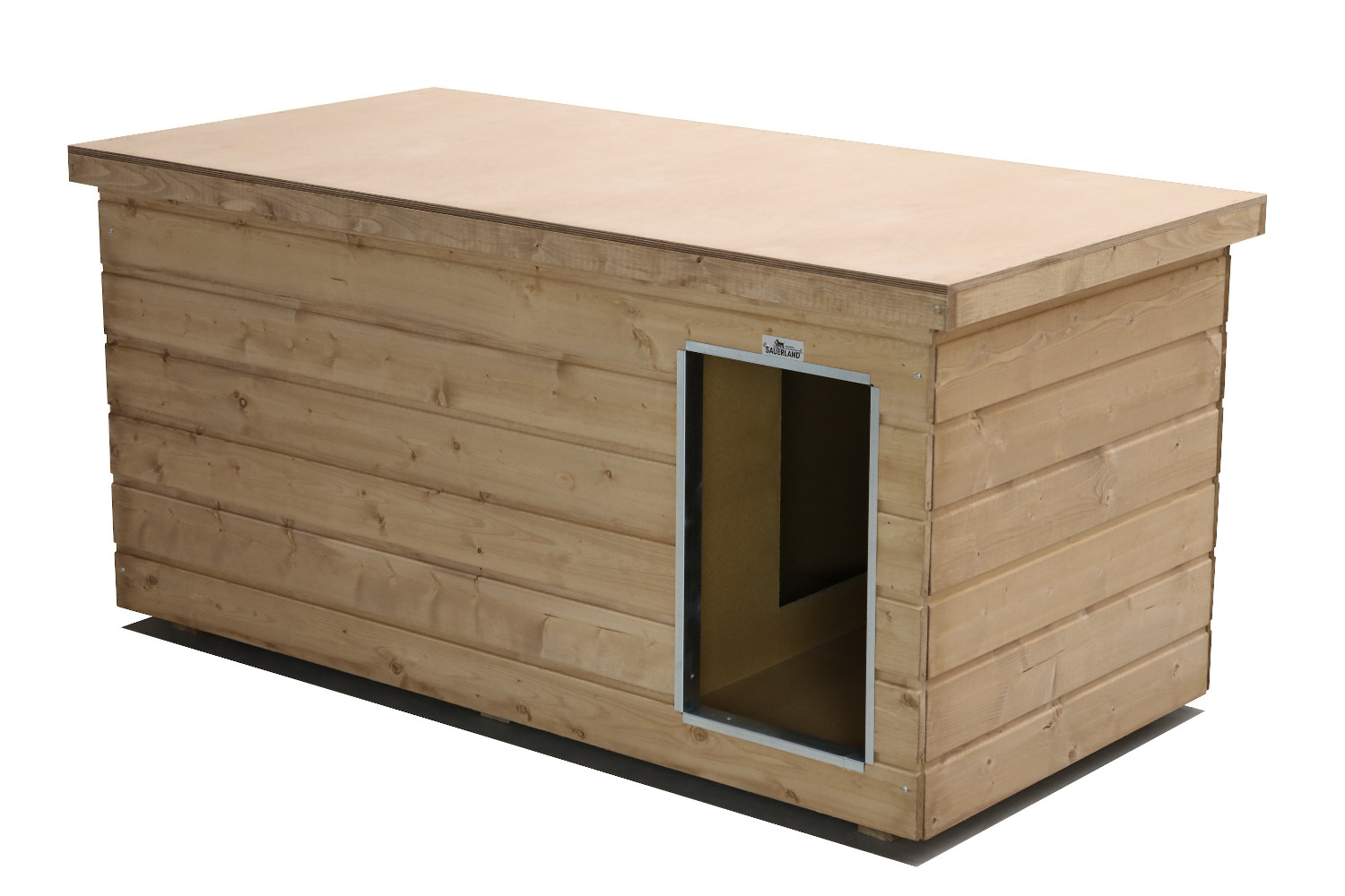 Original SAUERLAND Holz-Hundehütte mit Vorraum, naturbelassen | Flachdach Dicksc...