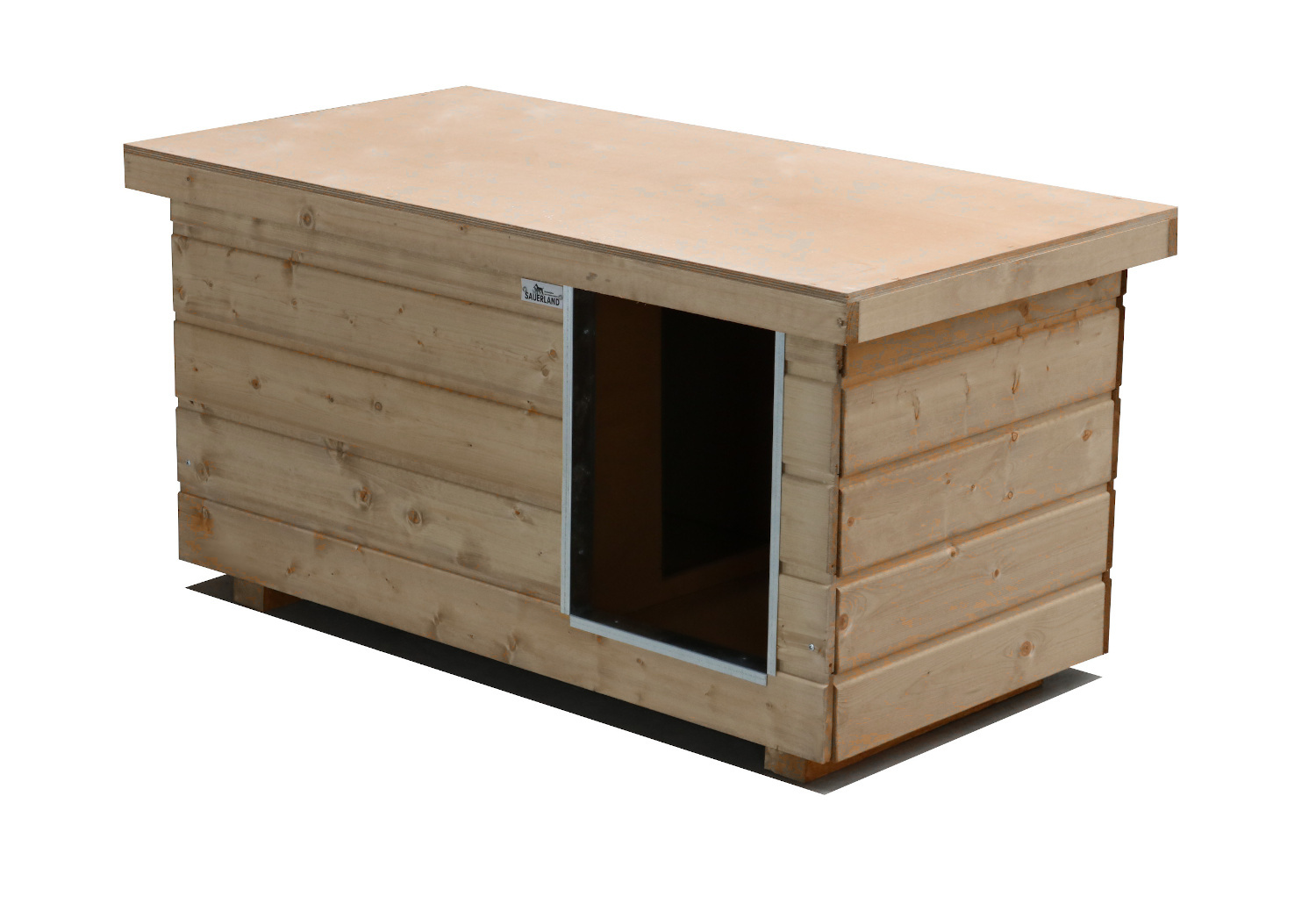 Original SAUERLAND Holz-Hundehütte mit Vorraum, naturbelassen | Flachdach | Eing...