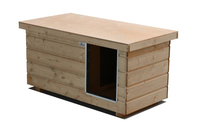 Original SAUERLAND Holz-Hundehütte mit Vorraum, naturbelassen | Flachdach | Eing...