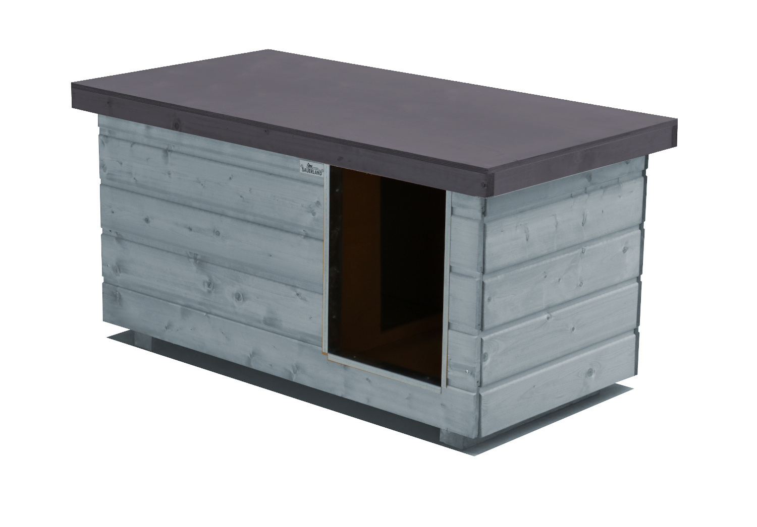 Original SAUERLAND Holz-Hundehütte mit Vorraum, platingrau/graphitgrau | Flachda...