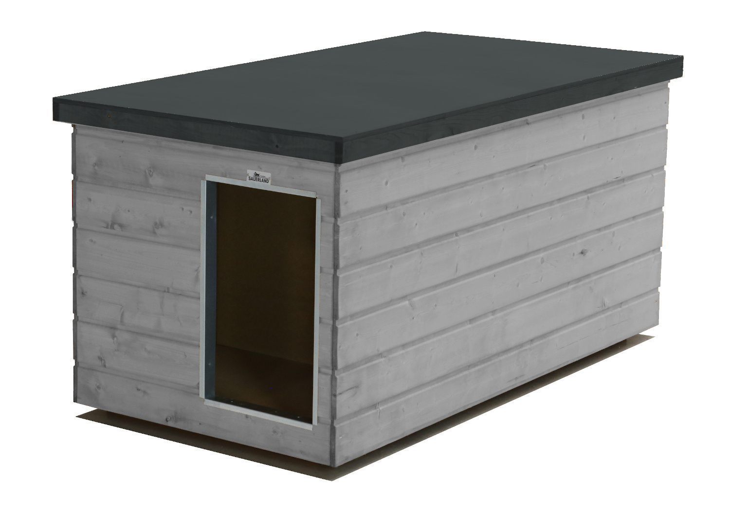 Original SAUERLAND Holz-Hundehütte mit Vorraum, platingrau/graphitgrau | Flachda...