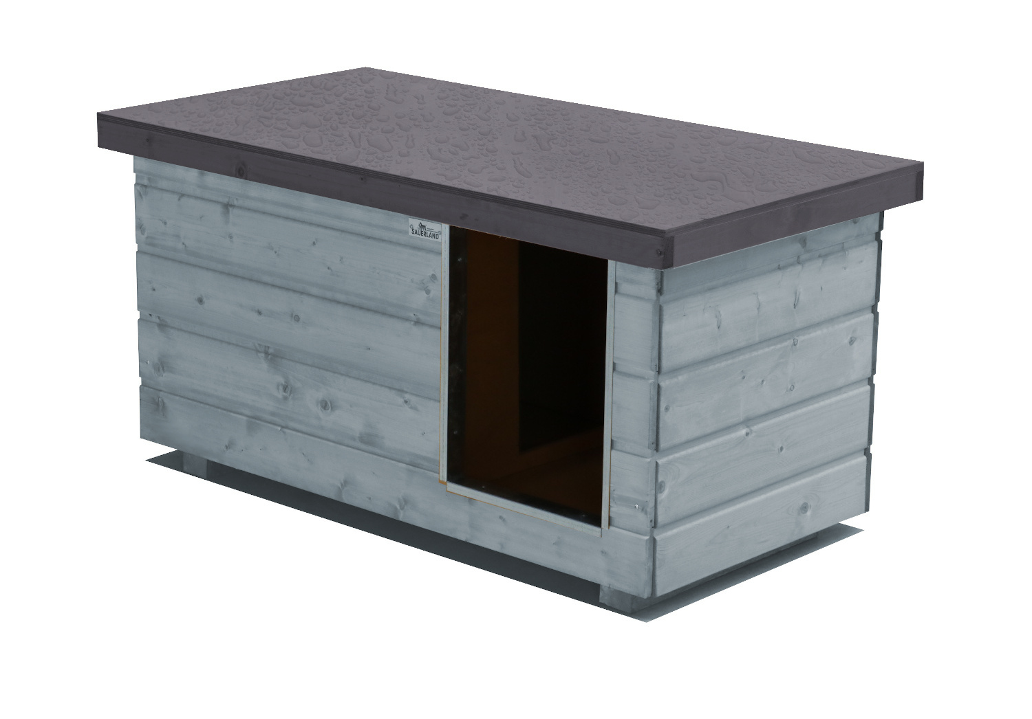 Original SAUERLAND Holz-Hundehütte mit Vorraum, platingrau/graphitgrau | Flachda...