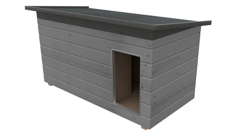 Original SAUERLAND Holz-Hundehütte mit Vorraum, platingrau/graphitgrau | Pultdac...
