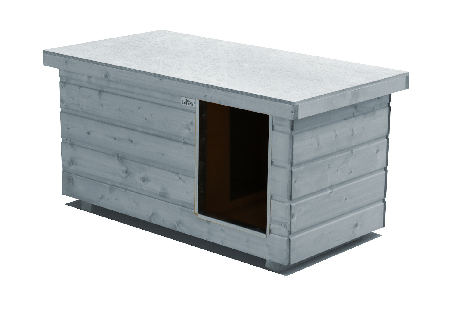 Original SAUERLAND Holz-Hundehütte mit Vorraum, platingrau | Flachdach Dickschic...