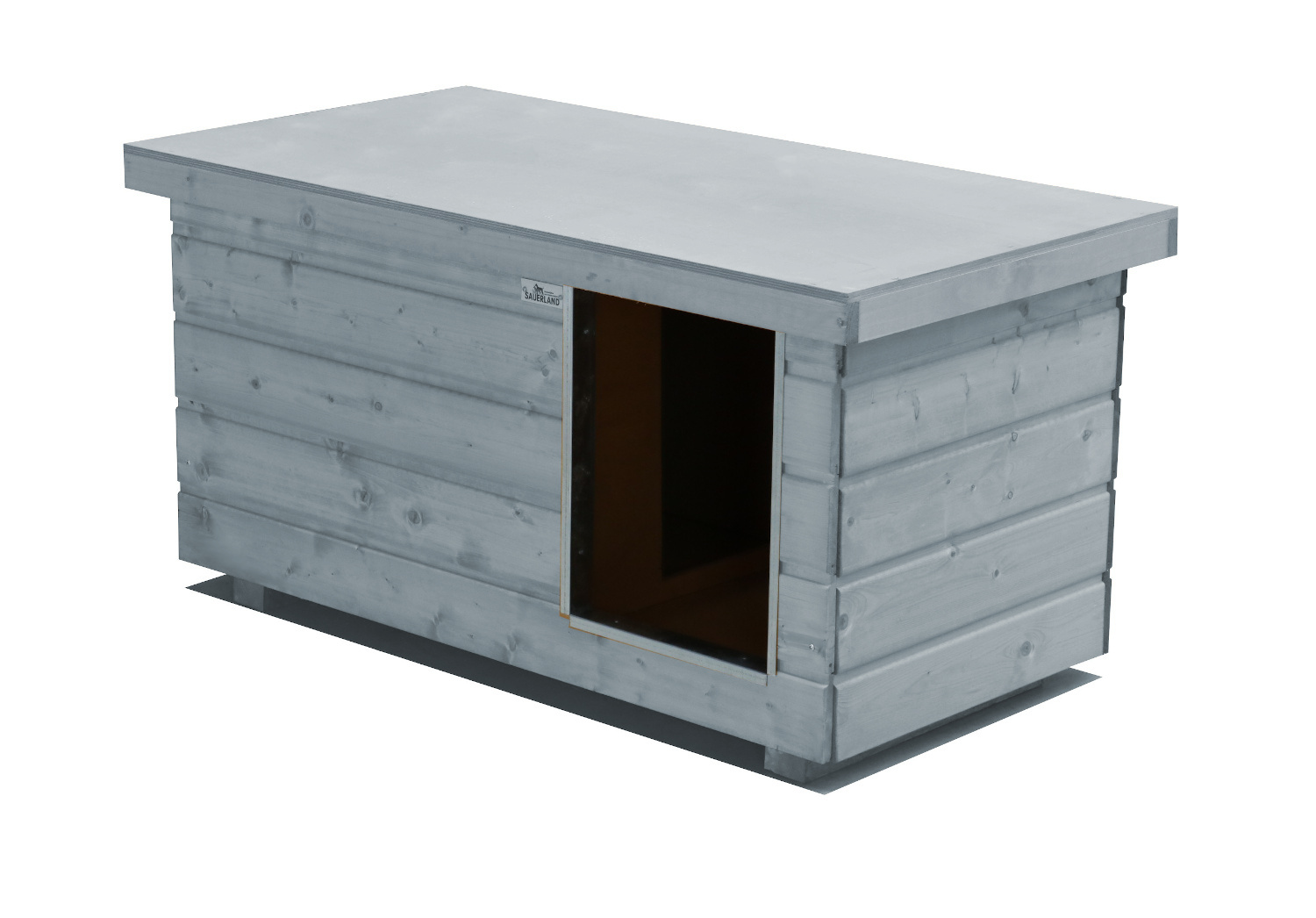 Original SAUERLAND Holz-Hundehütte mit Vorraum, platingrau | Flachdach | Eingang...