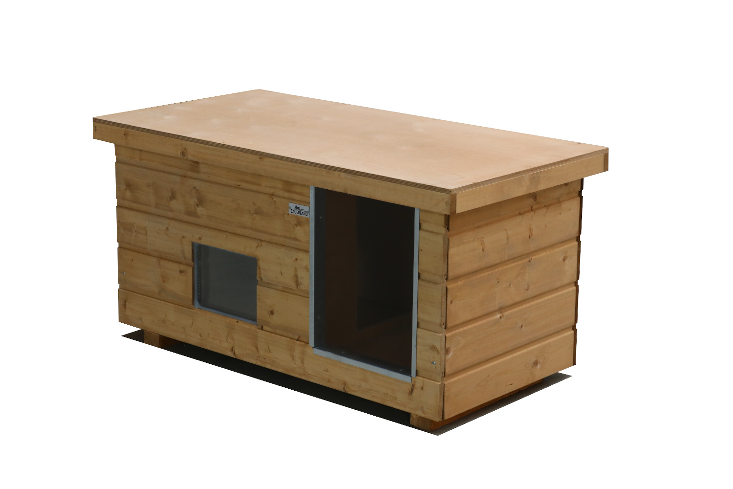 Original SAUERLAND Holz-Hundehütte mit Vorraum und Fenster, braun imprägniert | ...