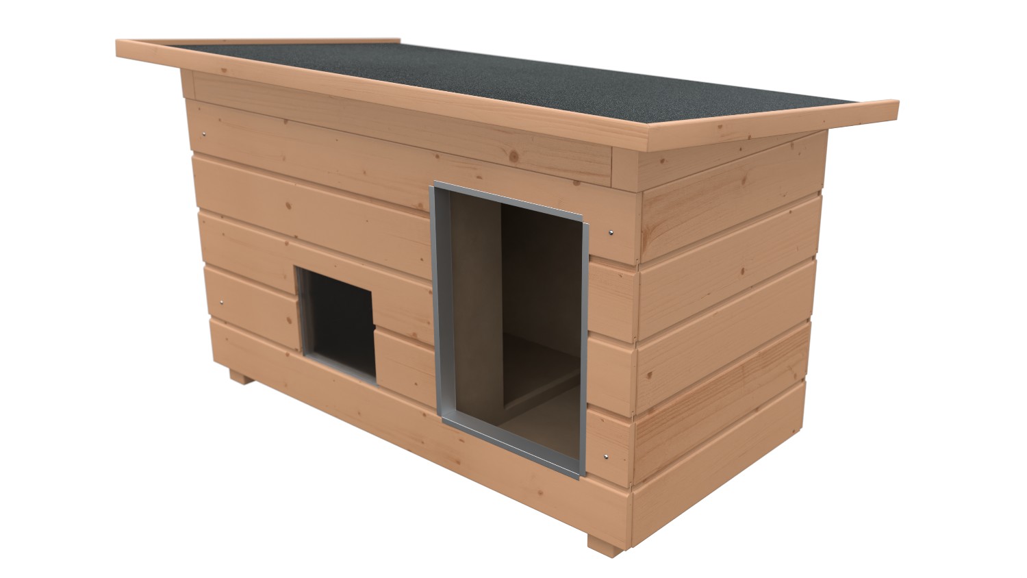 Original SAUERLAND Holz-Hundehütte mit Vorraum und Fenster, braun imprägniert | ...