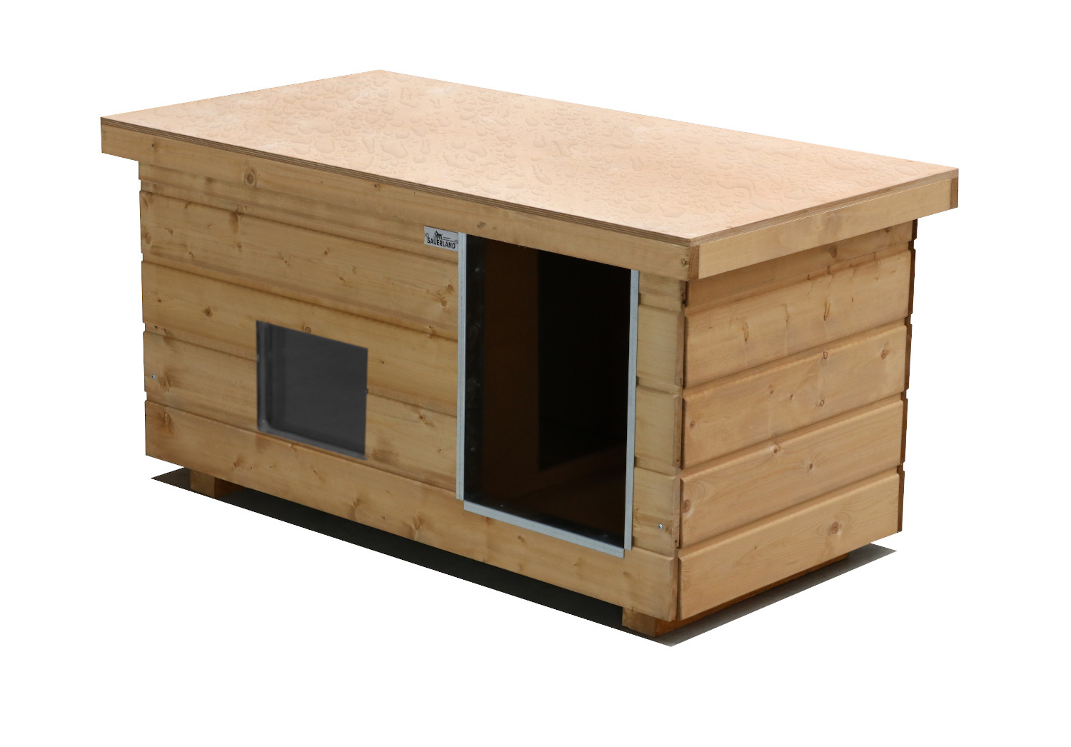 Original SAUERLAND Holz-Hundehütte mit Vorraum und Fenster, braun imprägniert | ...