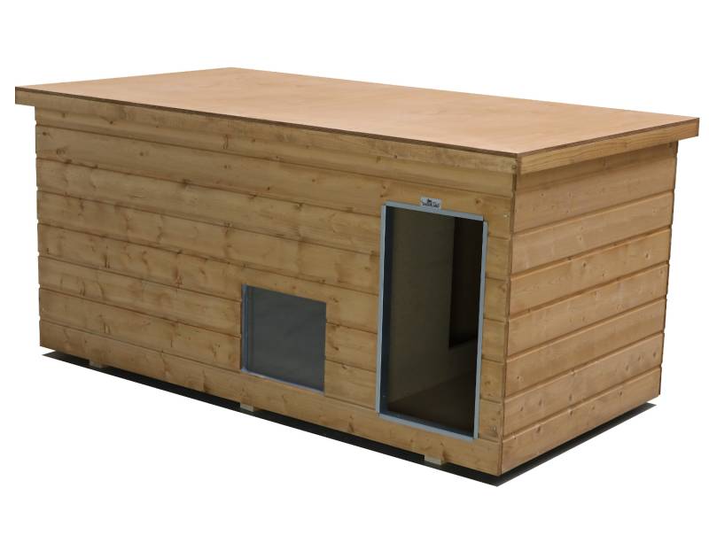 Original SAUERLAND Holz-Hundehütte mit Vorraum und Fenster, braun imprägniert | ...