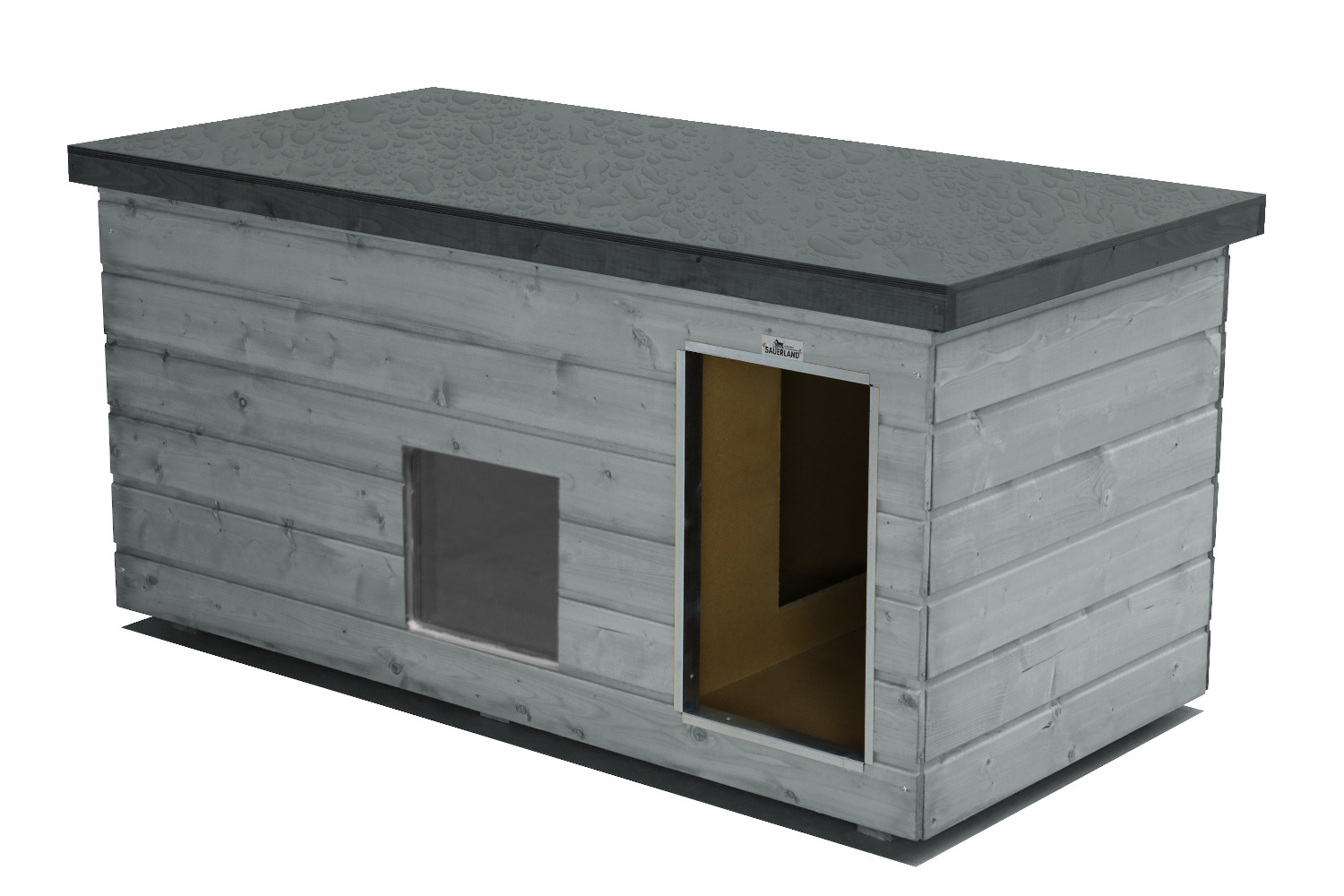 Original SAUERLAND Holz-Hundehütte mit Vorraum und Fenster, platingrau/graphitgr...