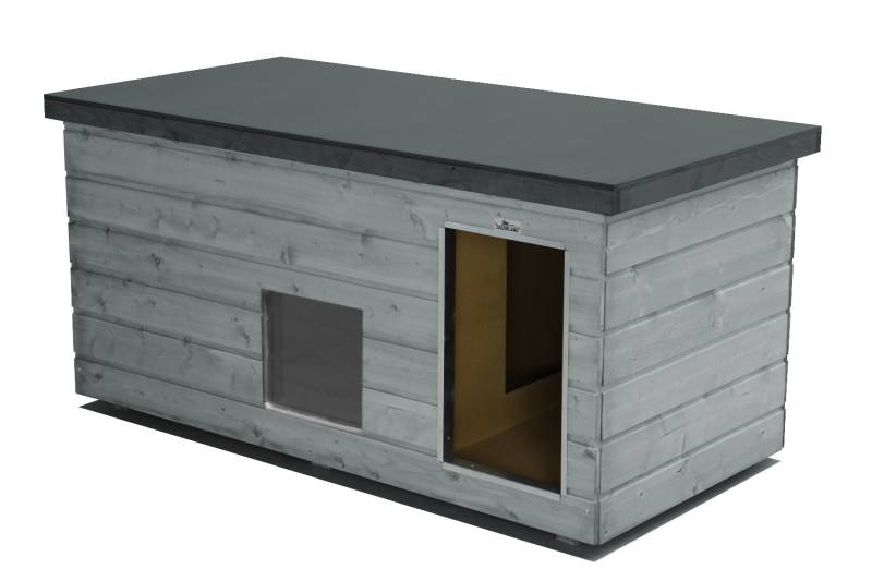 Original SAUERLAND Holz-Hundehütte mit Vorraum und Fenster, platingrau/graphitgr...