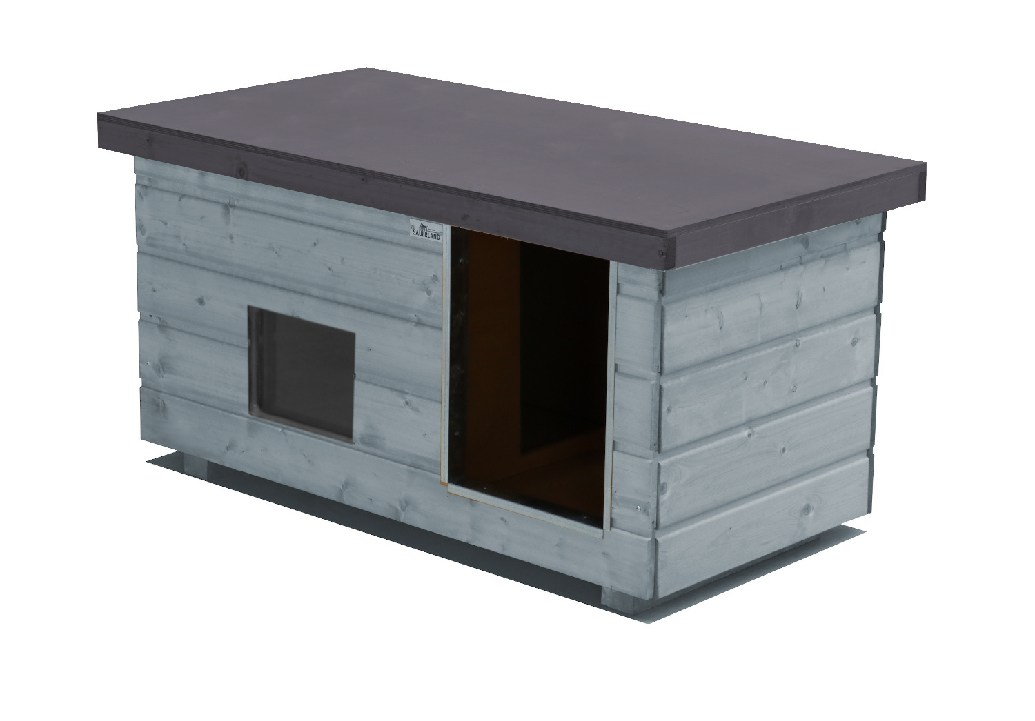 Original SAUERLAND Holz-Hundehütte mit Vorraum und Fenster, platingrau/graphitgr...