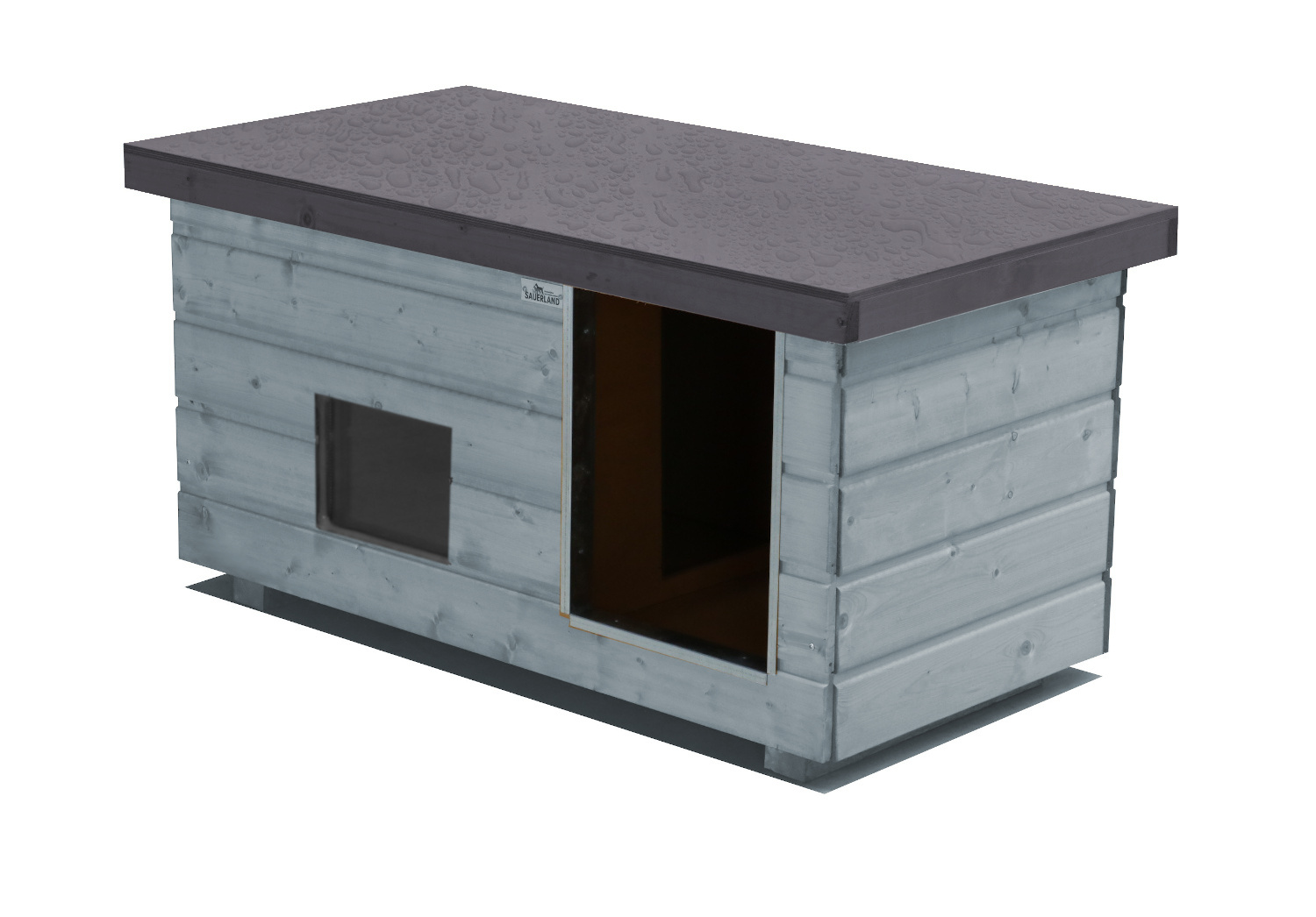 Original SAUERLAND Holz-Hundehütte mit Vorraum und Fenster, platingrau/graphitgr...