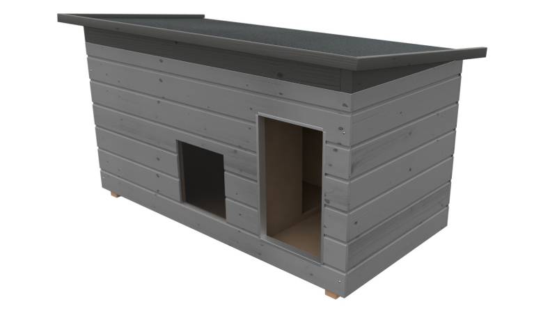 Original SAUERLAND Holz-Hundehütte mit Vorraum und Fenster, platingrau/graphitgr...