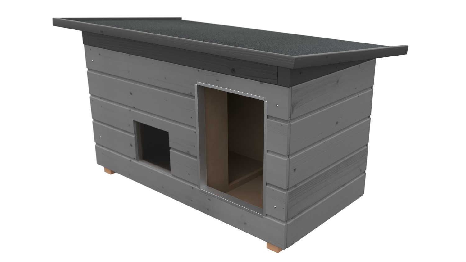 Original SAUERLAND Holz-Hundehütte mit Vorraum und Fenster, platingrau/graphitgr...