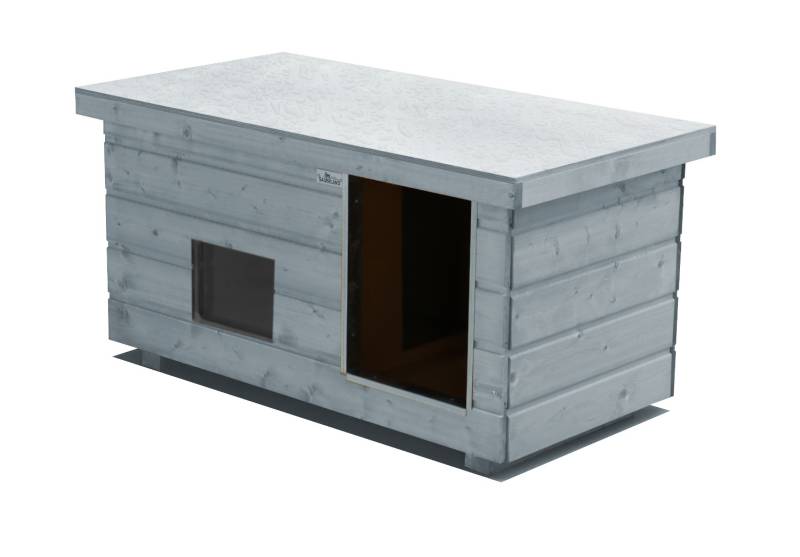 Original SAUERLAND Holz-Hundehütte mit Vorraum und Fenster, platingrau | Flachda... Original SAUERLAND Holz-Hundehütte mit Vorraum und Fenster, platingrau | Flachda...