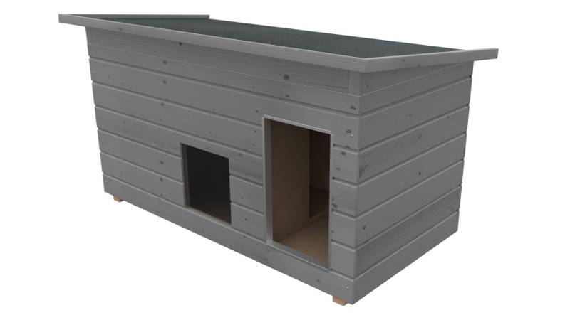 Original SAUERLAND Holz-Hundehütte mit Vorraum und Fenster, platingrau | Pultdac...