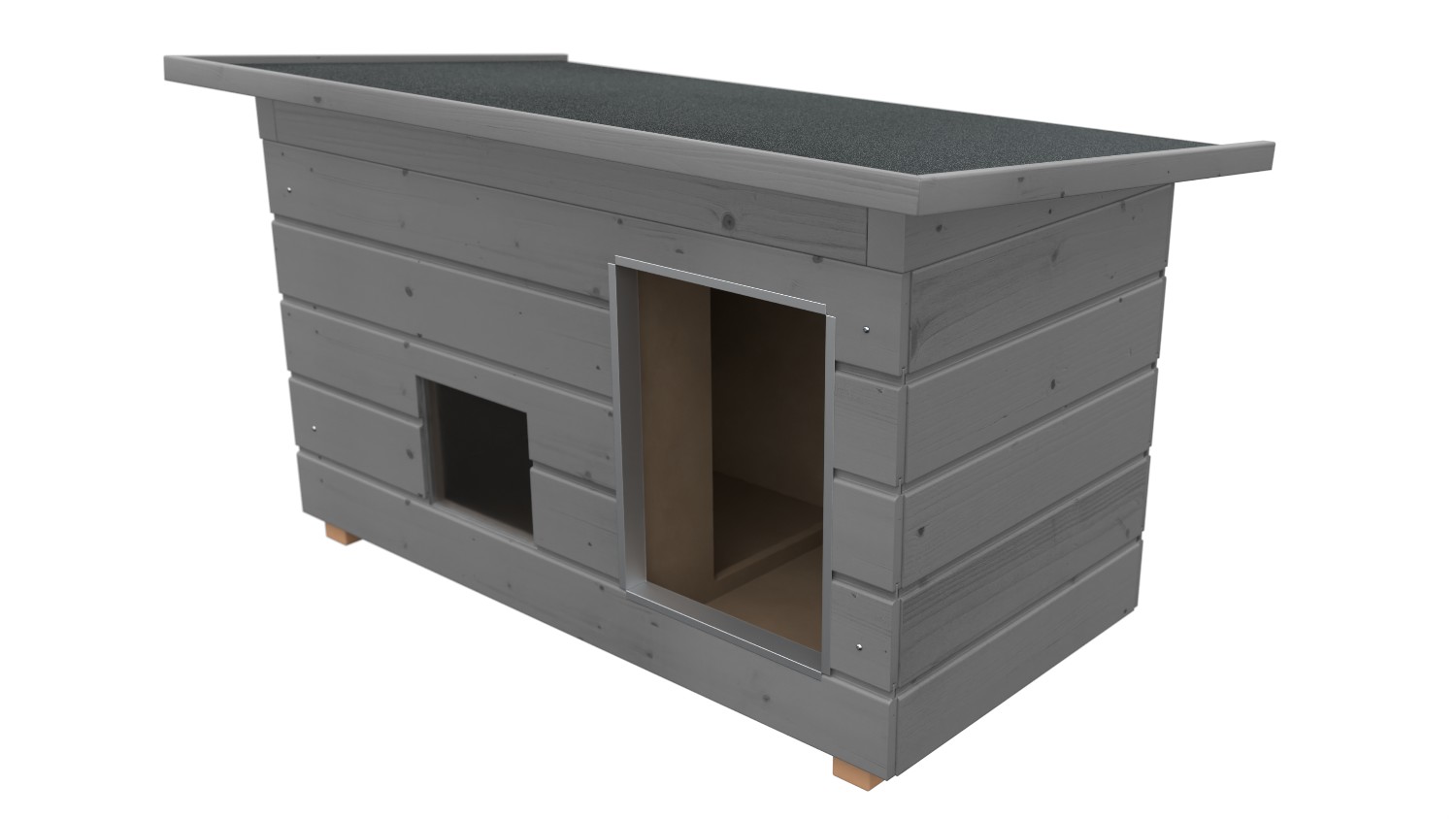 Original SAUERLAND Holz-Hundehütte mit Vorraum und Fenster, platingrau | Pultdac...