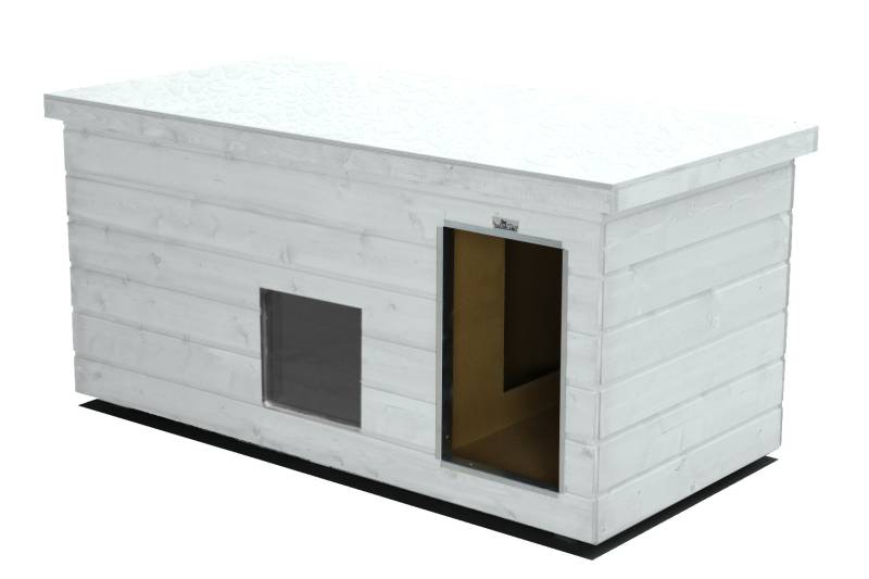 Original SAUERLAND Holz-Hundehütte mit Vorraum und Fenster, weiß | Flachdach Dic...