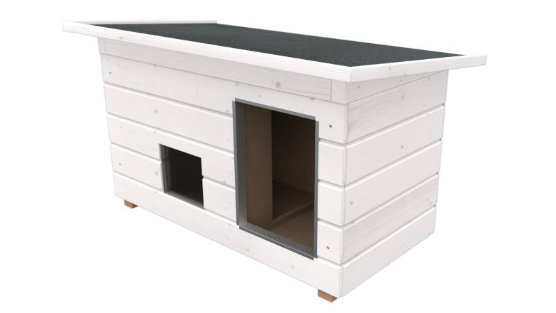Original SAUERLAND Holz-Hundehütte mit Vorraum und Fenster, weiß lasiert | Pultd... Original SAUERLAND Holz-Hundehütte mit Vorraum und Fenster, weiß lasiert | Pultd...