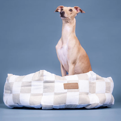 PAIKKA Hundebett kariert beige, Durchmesser: 95 cm