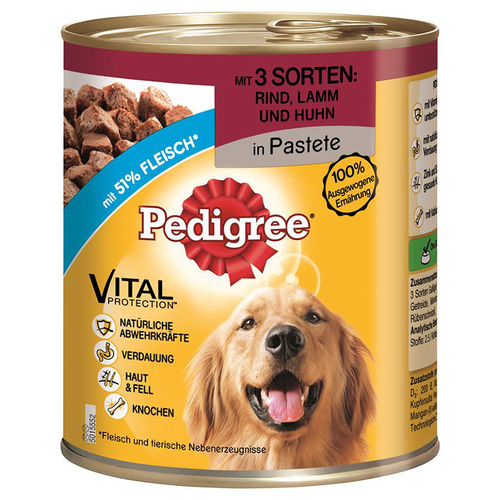 Pedigree Adult 3 Sorten Rind, Lamm, Huhn 800 g - 12 Stück