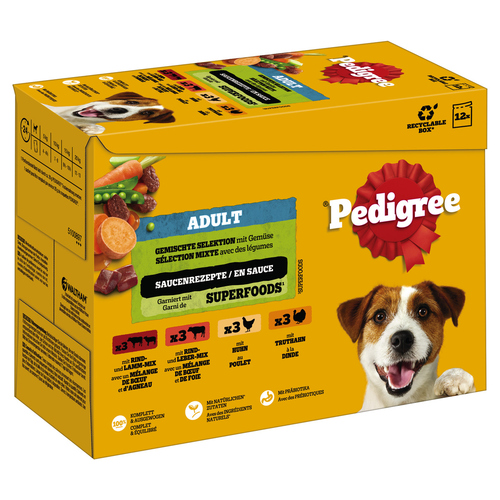 Pedigree Multipack Gemischte Selektion mit Gemüse in Sauce 4 Varietäten 12 x 100 g - 4 Stück