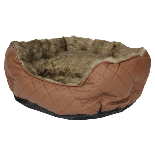 Pettimania Hundebett rund Leder mit Fellbezug braun, Maße: 57 x 52 x 22 cm