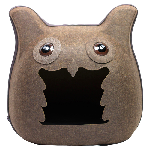 Pettimania Katzenhöhle Filz in Eulenform braun