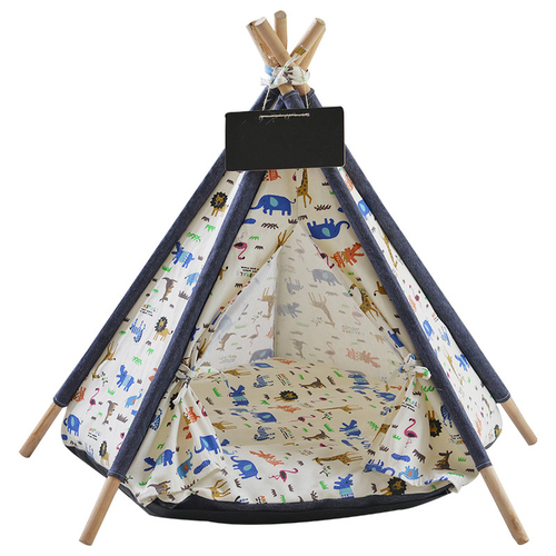 Pettimania Tipi mit Tierprint für Hunde, Maße: 60 x 60 x 90 cm