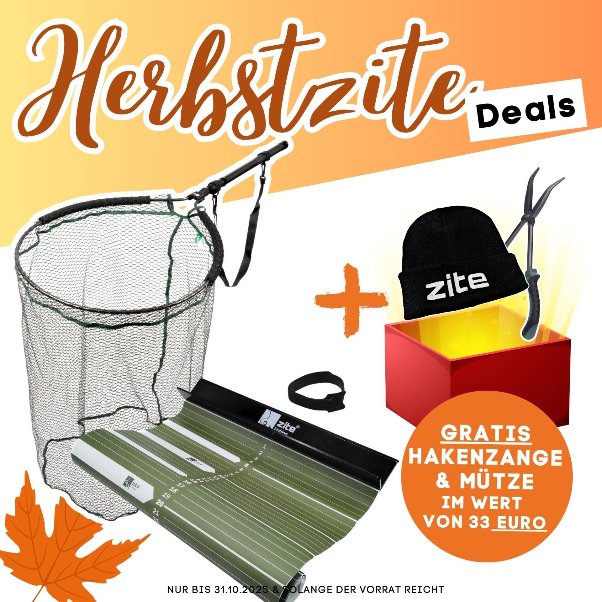 Raubfisch-Kescher Set - Streetfishing-Kescher 3,70 m &  Maßband abrollbar + GRATIS Hakenlösezange & Mütze