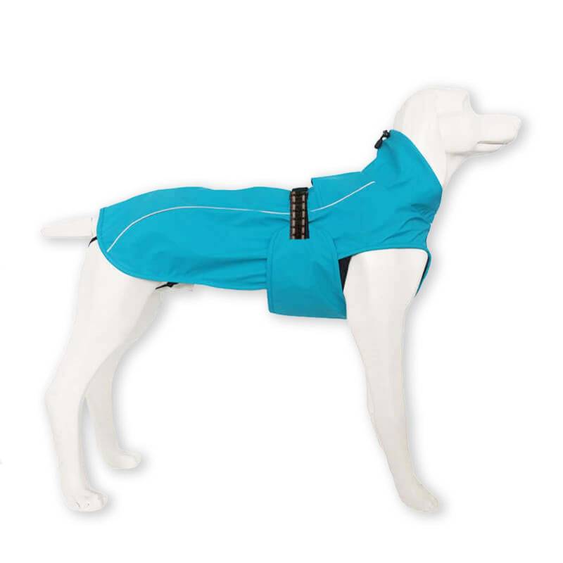 Regenmantel Hund mit Geschirr in blau - L