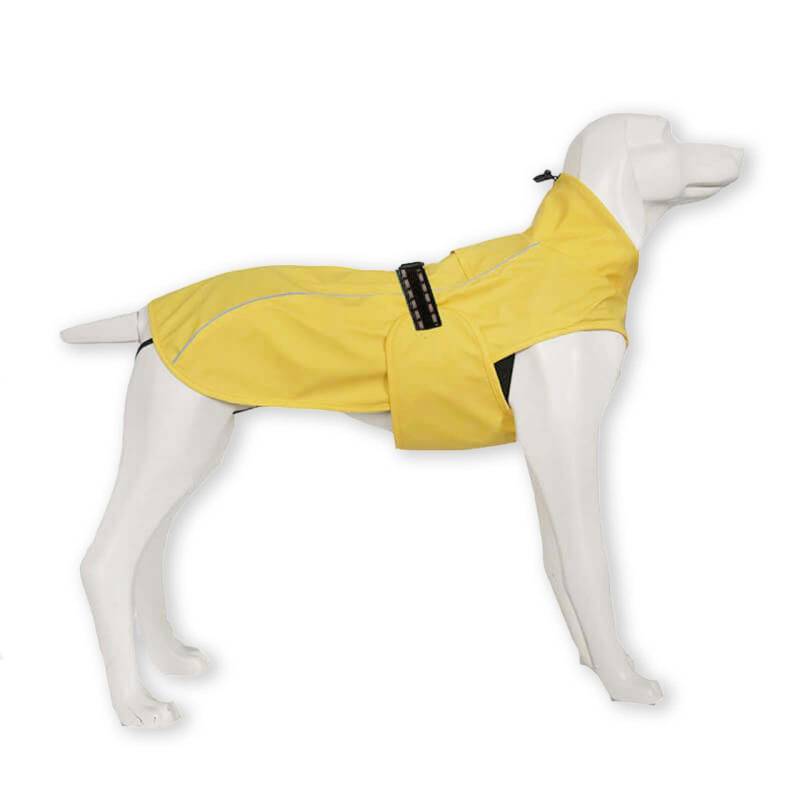 Regenmantel Hund mit Geschirr in gelb - XL