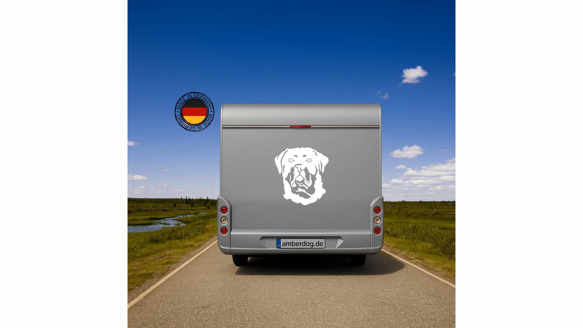 Rottweiler (Kopf-Motiv)-Amberdog® Hundeaufkleber l Wandtattoo - H20cm / Weiß
