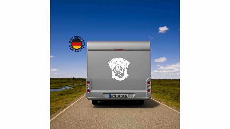 Rottweiler (Kopf-Motiv)-Amberdog® Hundeaufkleber l Wandtattoo - H20cm / Weiß